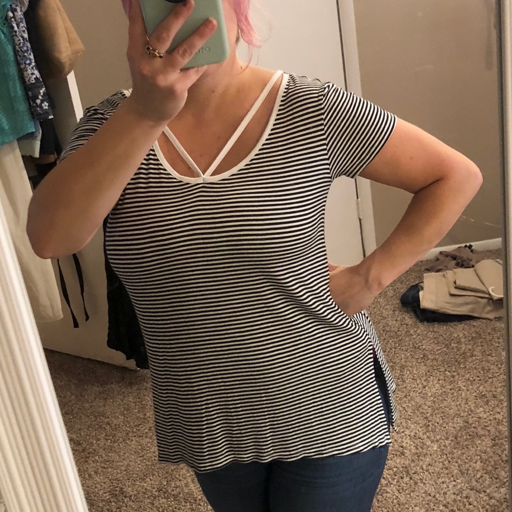 Striped caged tee